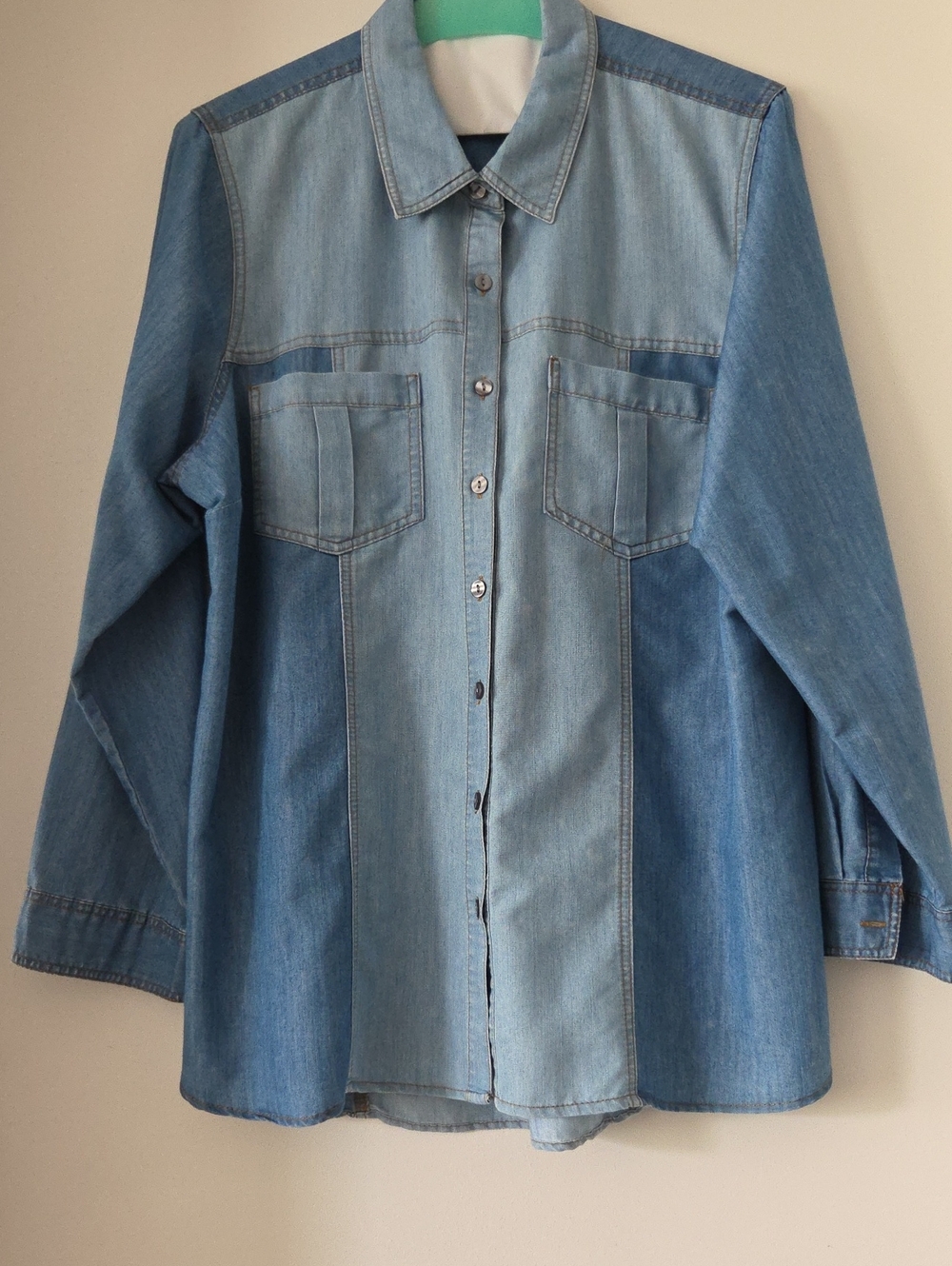 Ashley Stewart Two-Tone Light and Medium Blue Denim Shirt